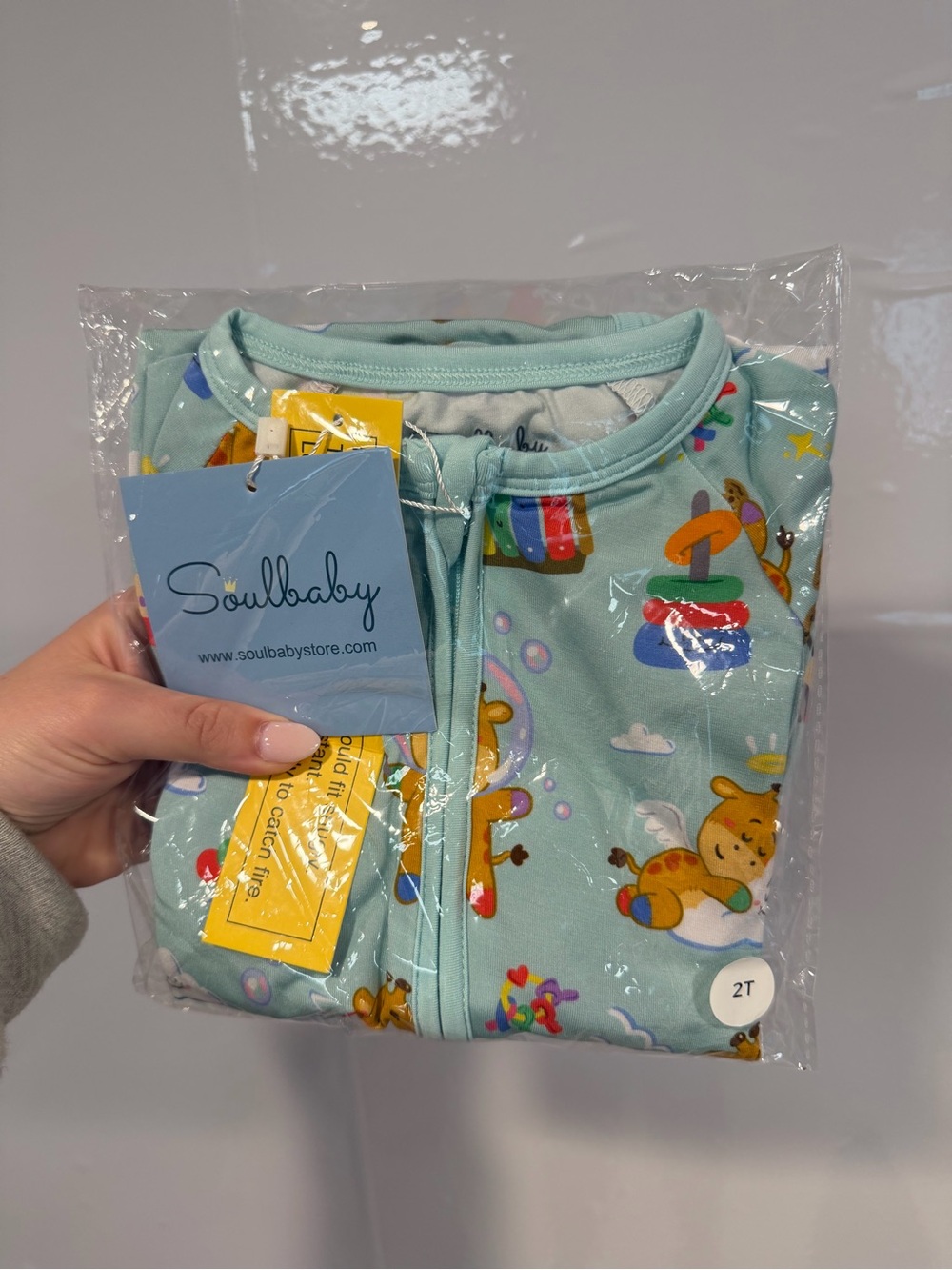 SoulBaby Mint Green‎ Baby Pajamas with Cute Giraffe Animal Print - 2T